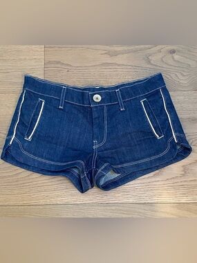 7 For All Mankind Low Rise Denim Shorts with White Trim, Size 27